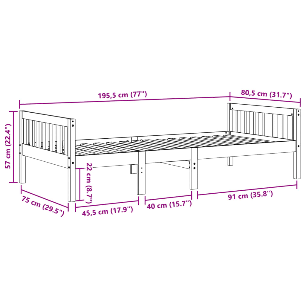 vidaXL Barneseng uten madrass hvit 75x190 cm heltre furu