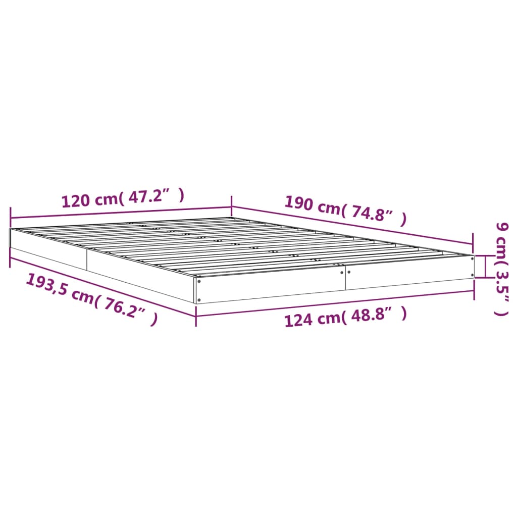 vidaXL Sengeramme hvit 120x190 cm 4FT Small Double heltre furu