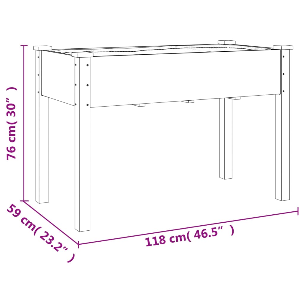 vidaXL Plantekasse med foring 118x59x76 cm heltre gran