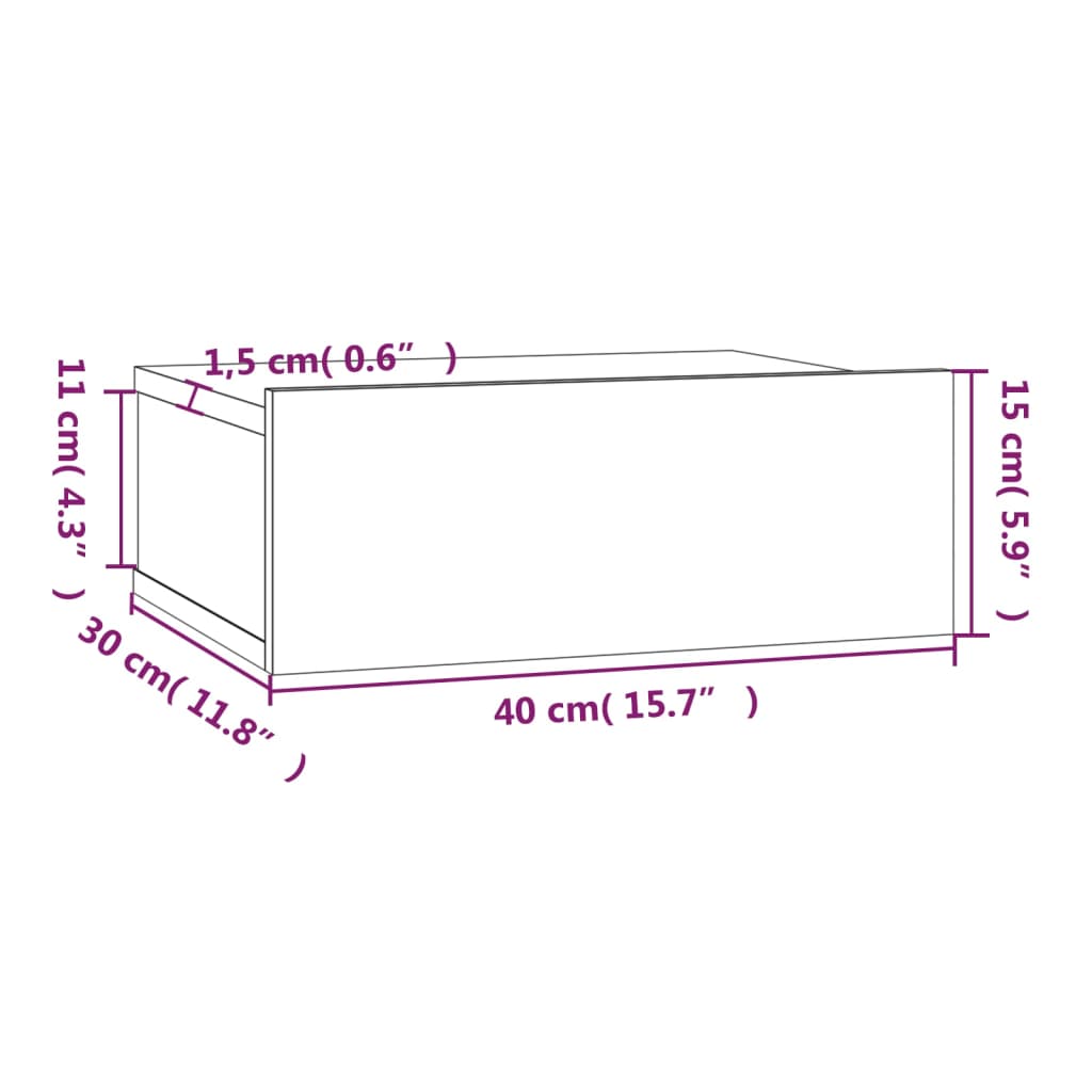 vidaXL Flytende nattbord 2 stk grå sonoma 40x30x15 cm konstruert tre