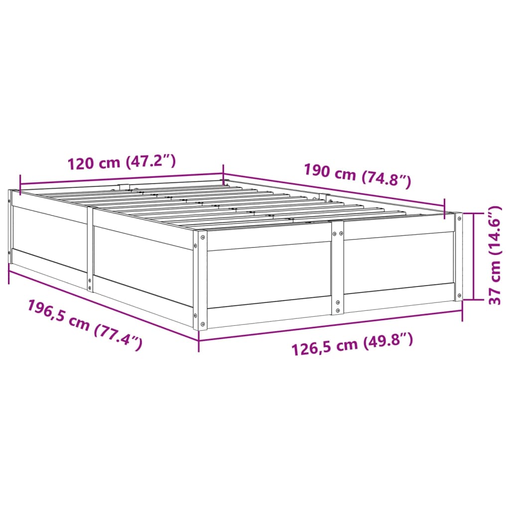 vidaXL Sengeramme 120x190 cm heltre furu