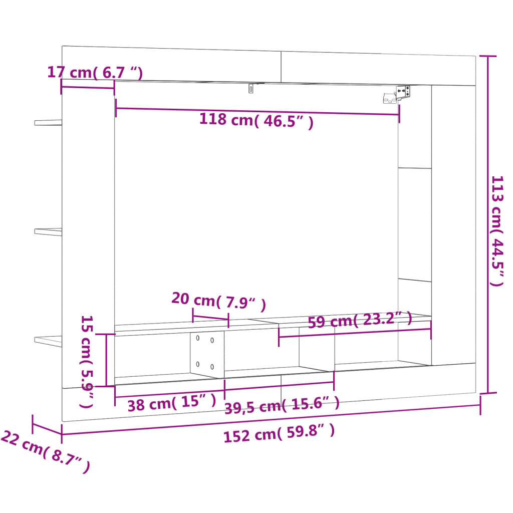 vidaXL TV-benk betonggrå 152x22x113 cm konstruert tre