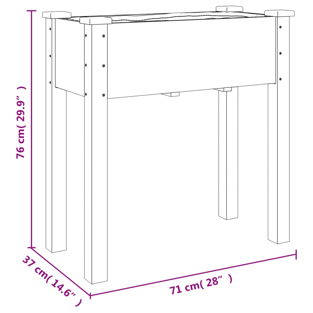 vidaXL Plantekasse med foring 71x37x80 cm heltre gran