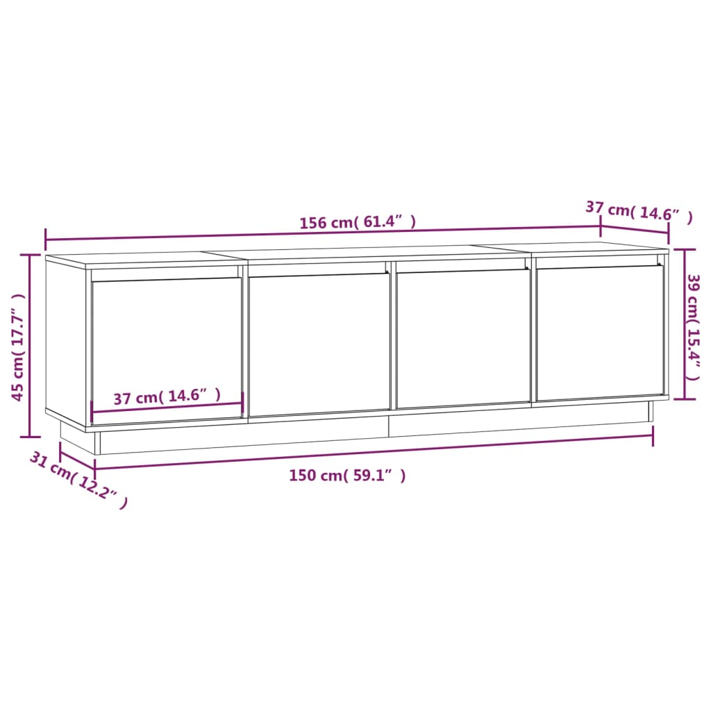 vidaXL TV-benk honningbrun 156x37x45 cm heltre furu