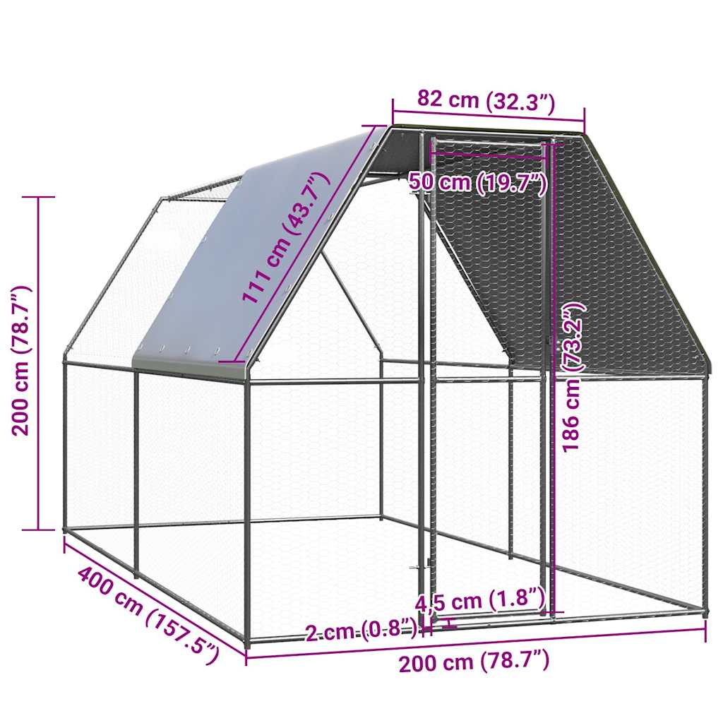 vidaXL Kyllingbur 2x4x2 m galvanisert stål