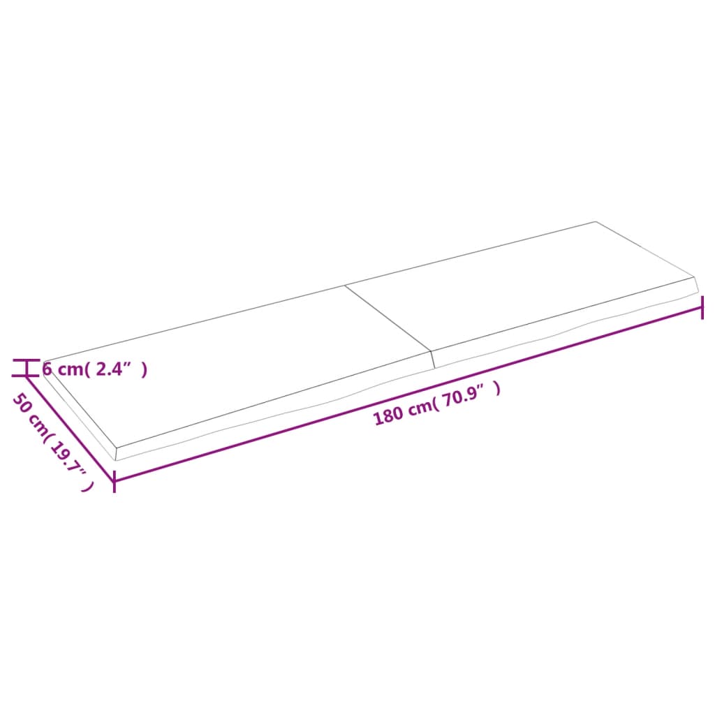 vidaXL Bordplate 180x50x(2-6) cm ubehandlet heltre eik