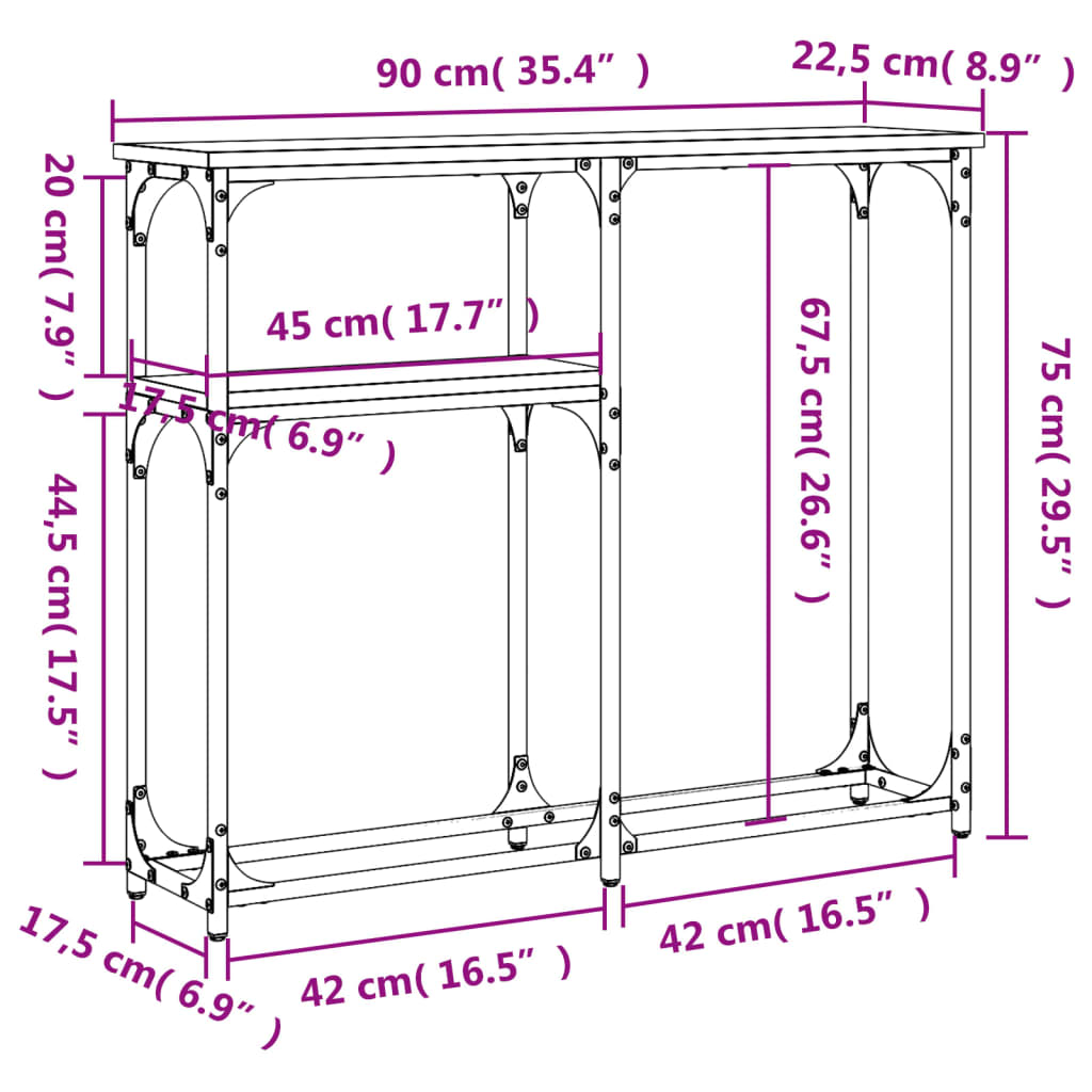 vidaXL Konsollbord brun eik 90x22,5x75 cm konstruert tre