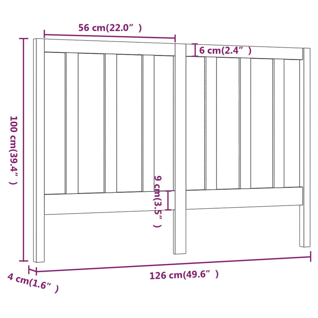 vidaXL Sengegavl svart 126x4x100 cm heltre furu