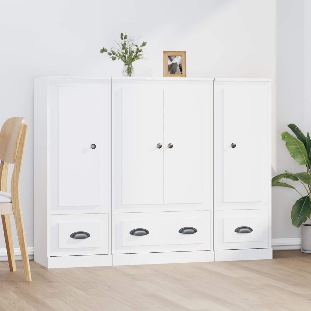 vidaXL Highboards 3 stk hvit konstruert tre