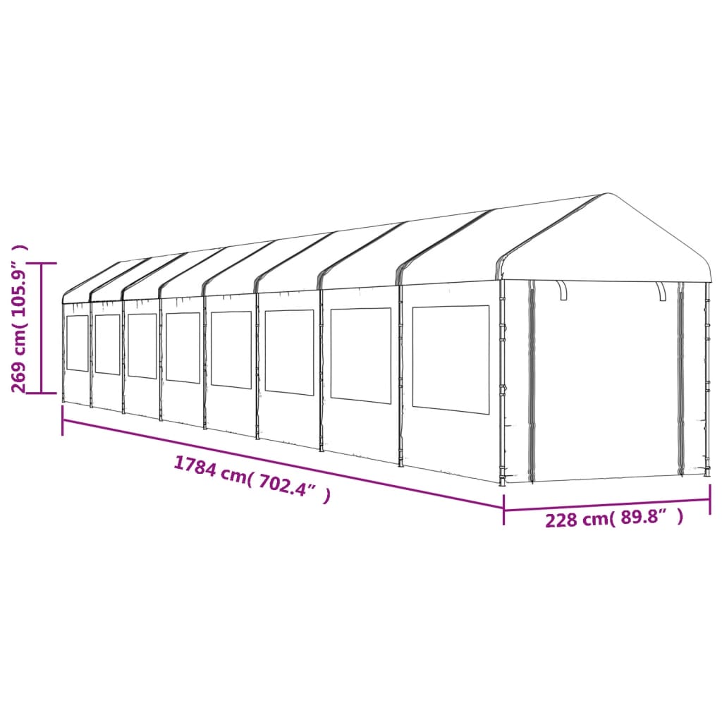 vidaXL Paviljong med tak hvit 17,84x2,28x2,69 m polyetylen