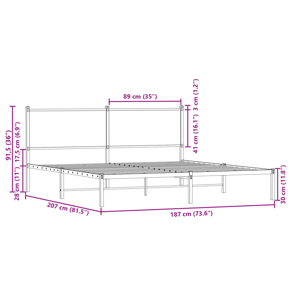 vidaXL Sengeramme i metall uten madrass sonoma eik 180x200 cm