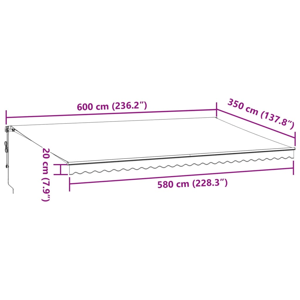 vidaXL Automatisk uttrekkbar markise med LED burgunder 600x350 cm