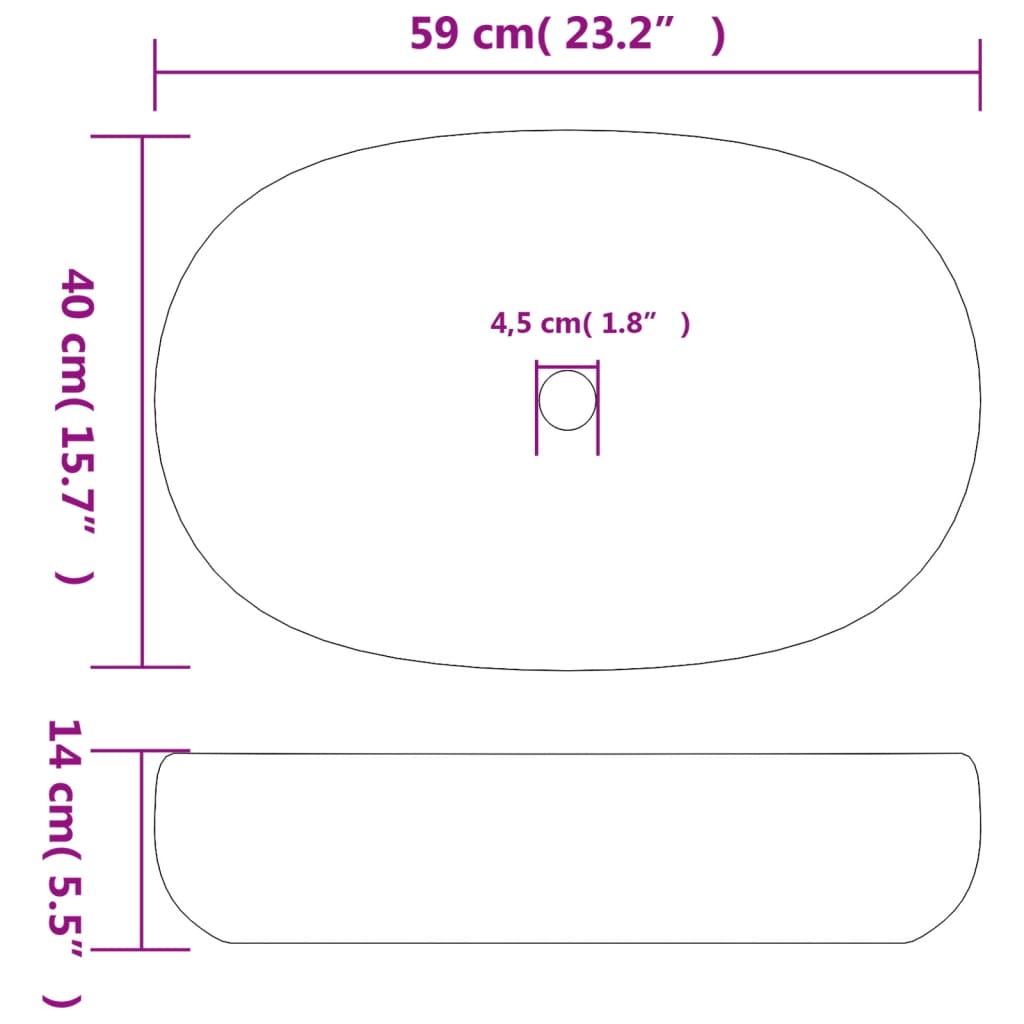 vidaXL Benkeservant sand og brun oval 59x40x14 cm keramikk