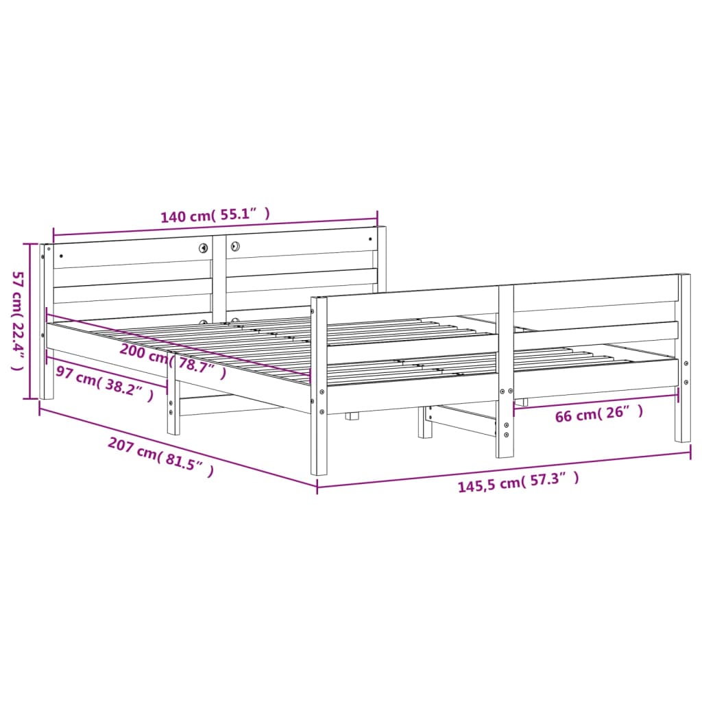 vidaXL Sengeramme uten madrass 140x200 cm heltre furu