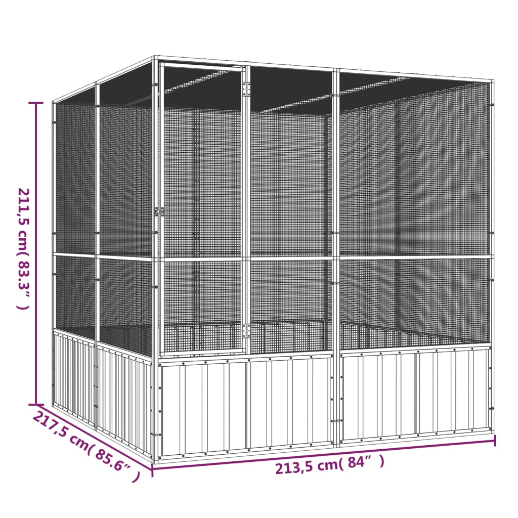 vidaXL Fuglebur grå 213,5x217,5x211,5 cm galvanisert stål