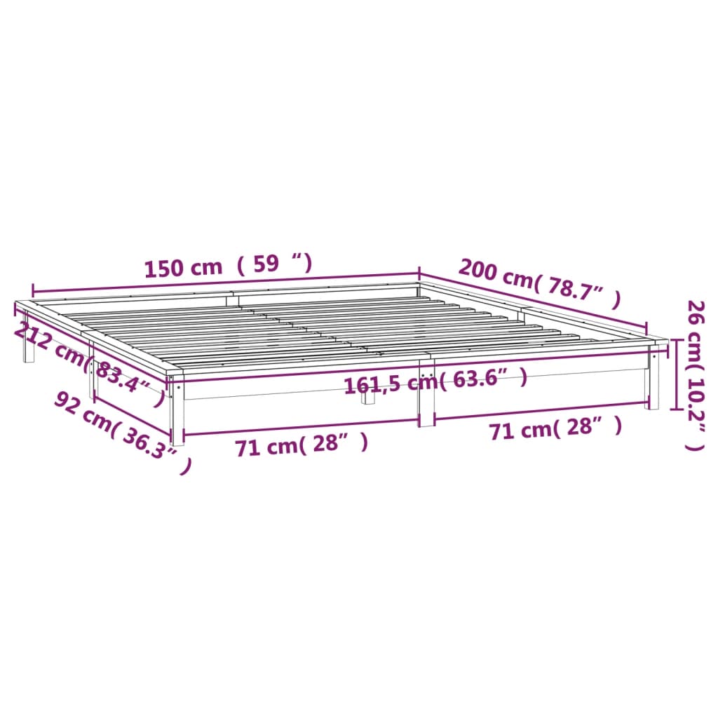 vidaXL Sengeramme med LED honningbrun 150x200 cm King Size heltre