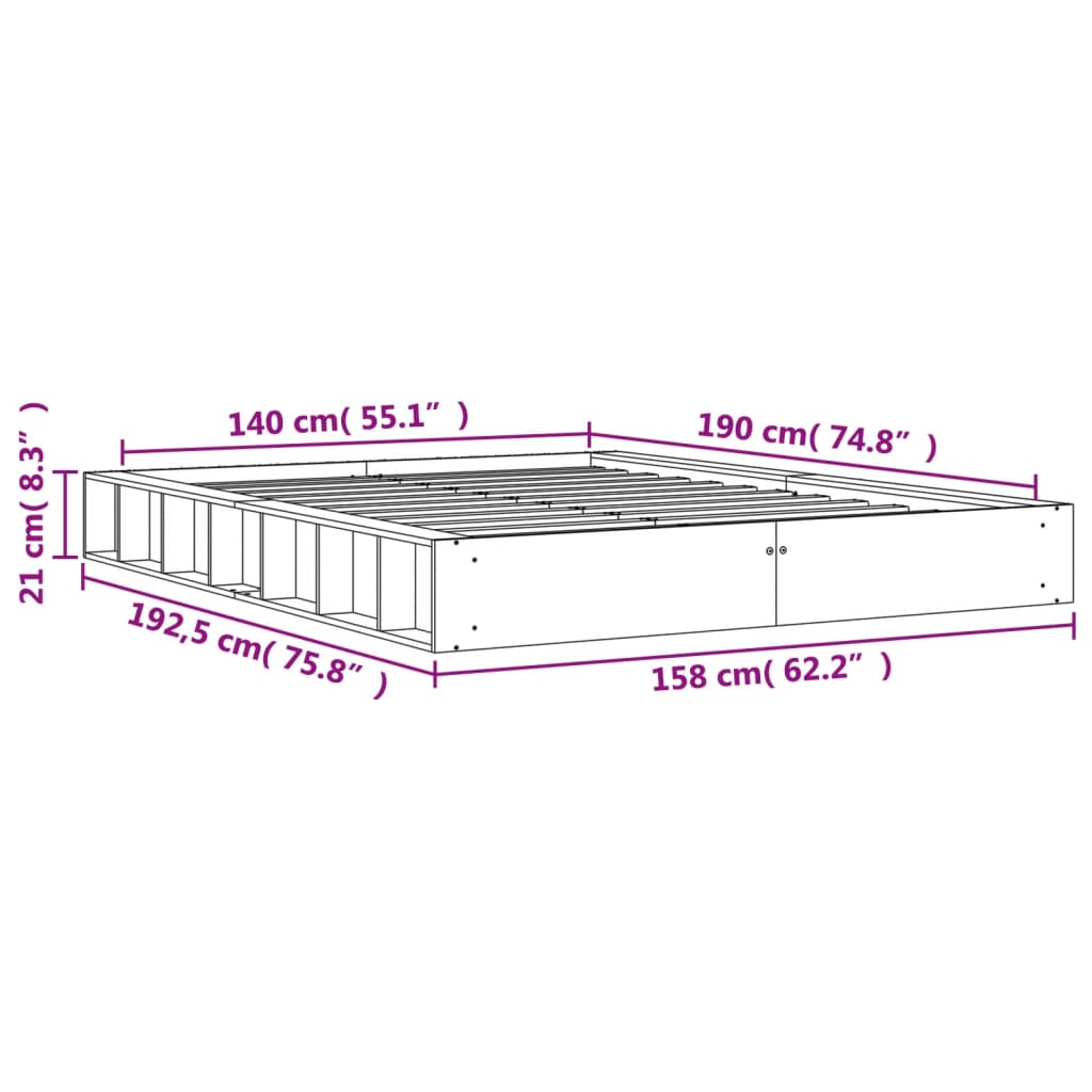 vidaXL Sengeramme uten madrass voksbrun 140x190 cm heltre furu