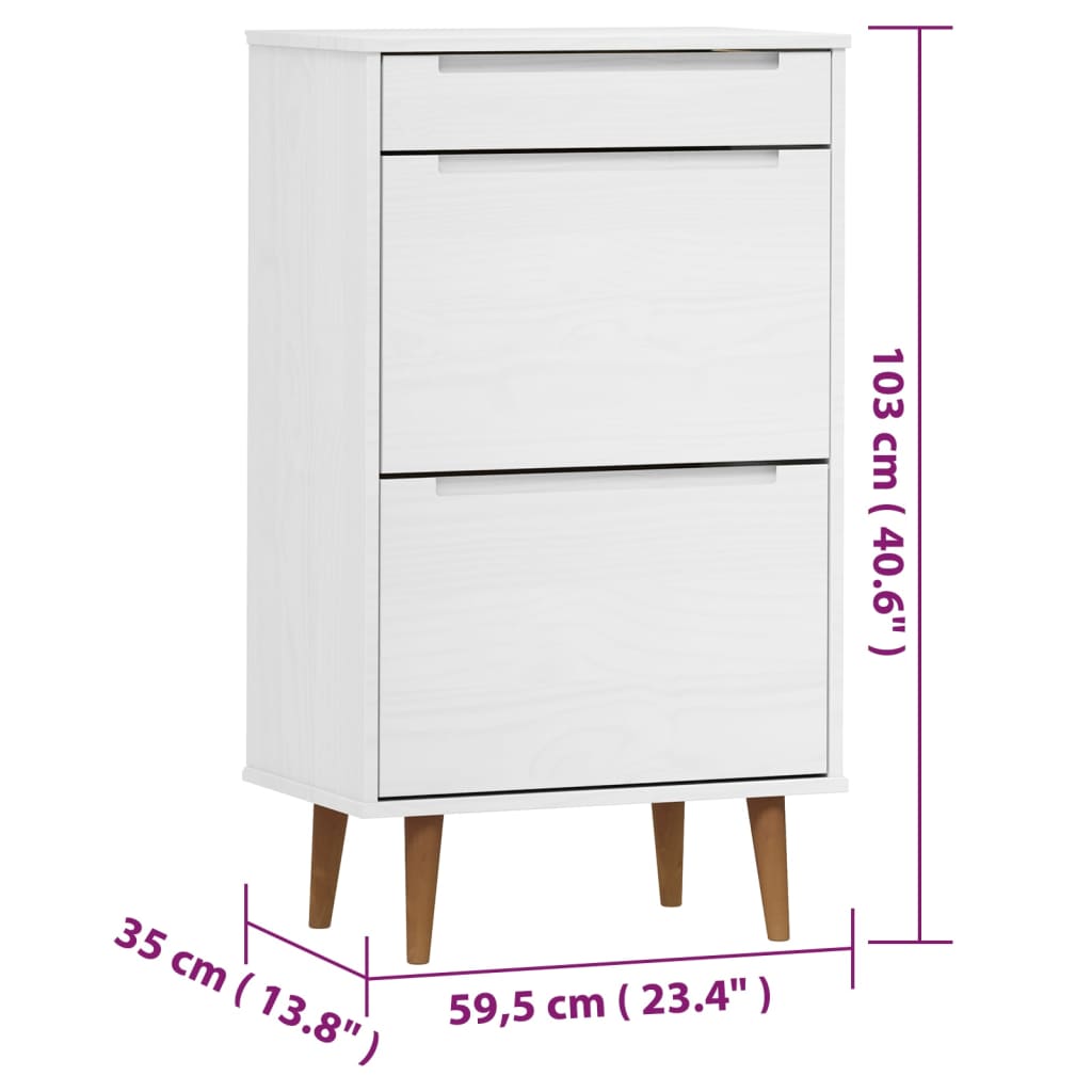 vidaXL Skoskap MOLDE hvit 59,5x35x103 cm heltre furu