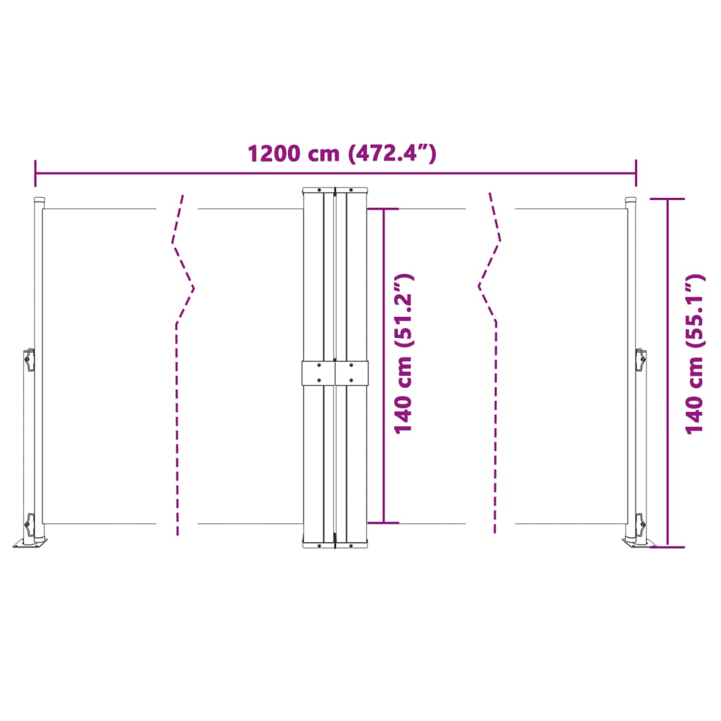 vidaXL Uttrekkbar sidemarkise kremhvit 140x1200 cm