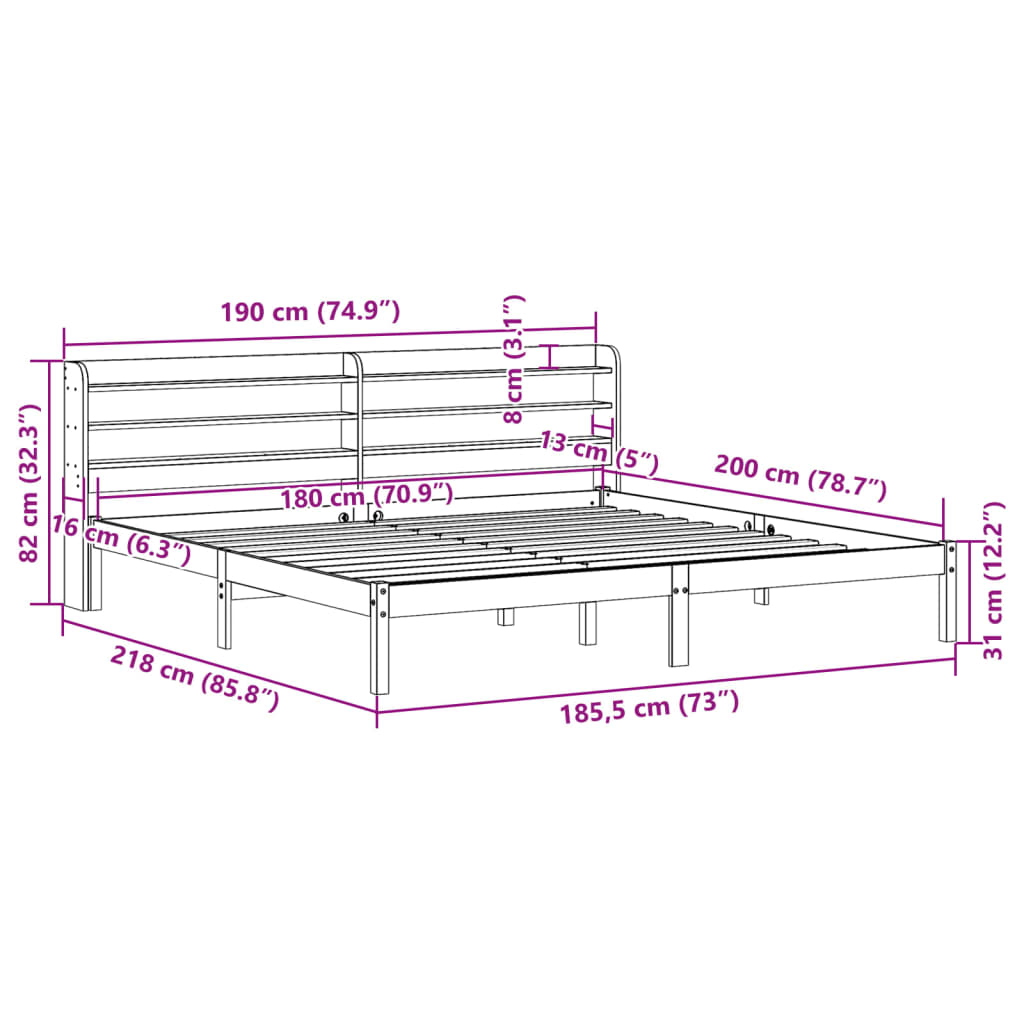 vidaXL Sengeramme uten madrass hvit 180x200 cm heltre furu