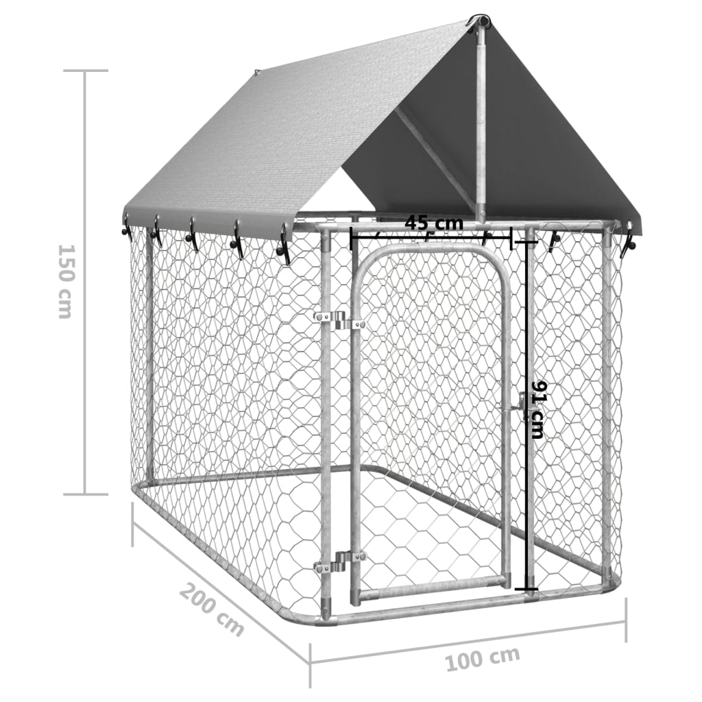 vidaXL Utendørs hundegård med tak 200x100x150 cm