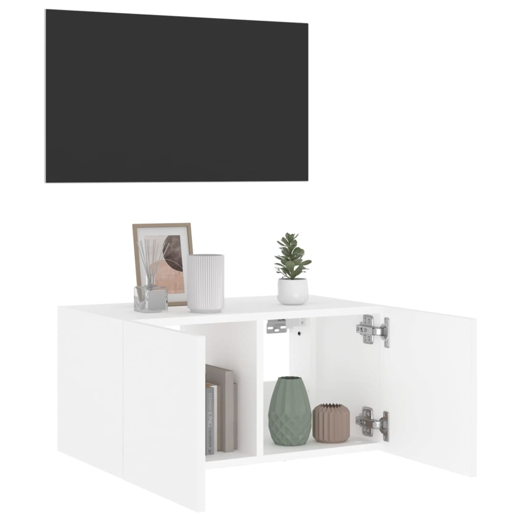 vidaXL Vegghengt TV-benk med LED hvit 60x35x31 cm