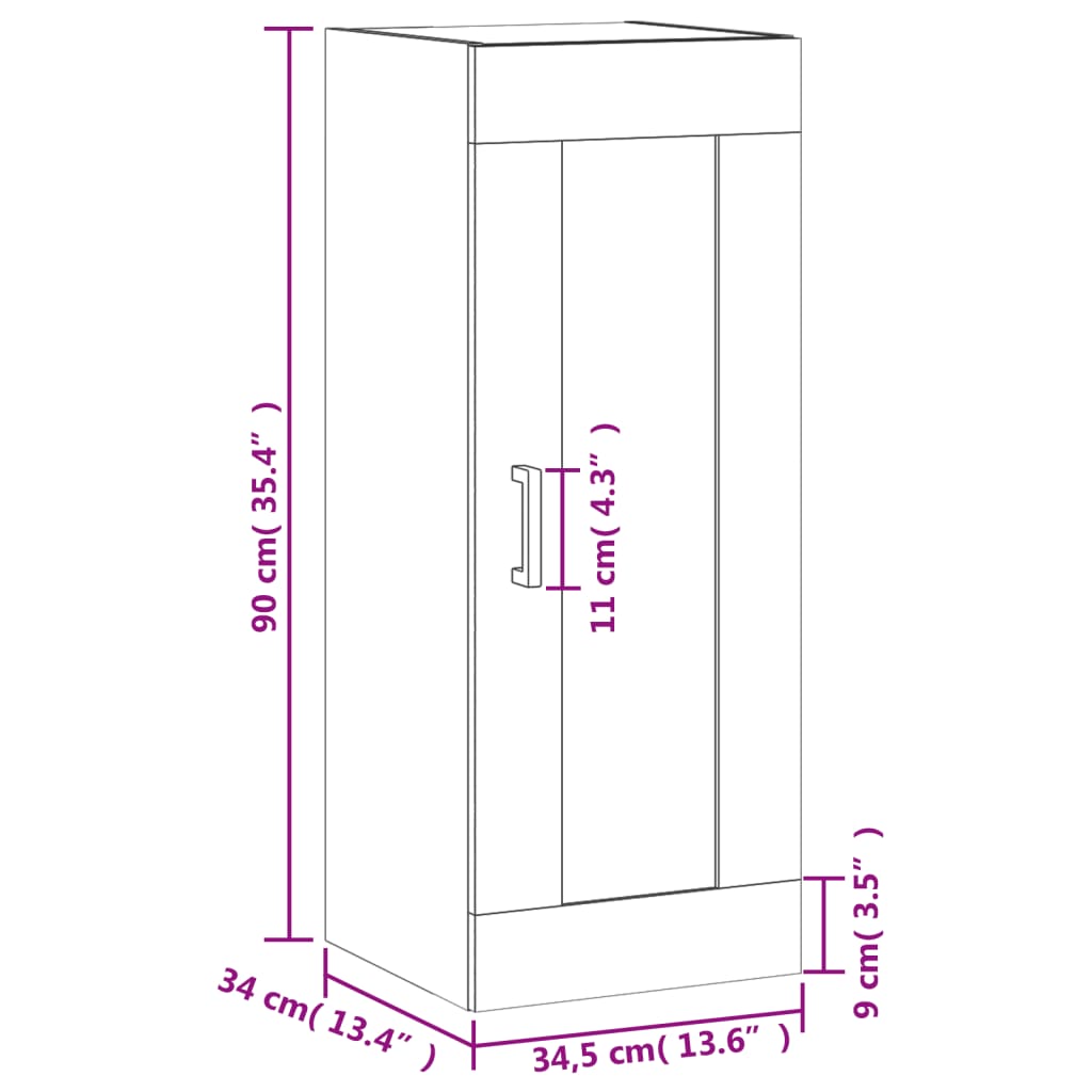 vidaXL Veggskap betonggrå 34,5x34x90 cm konstruert tre