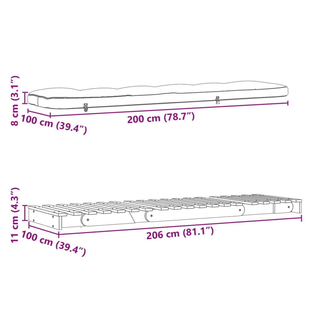 vidaXL Futonsofa med madrass 100x206x11 cm impregnert furu