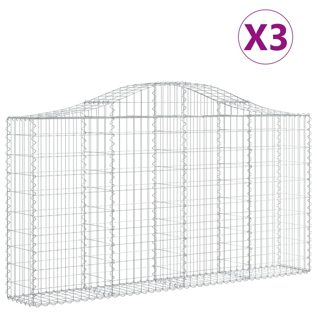 vidaXL Gabionkurver buede 3 stk 200x30x100/120 cm galvanisert jern