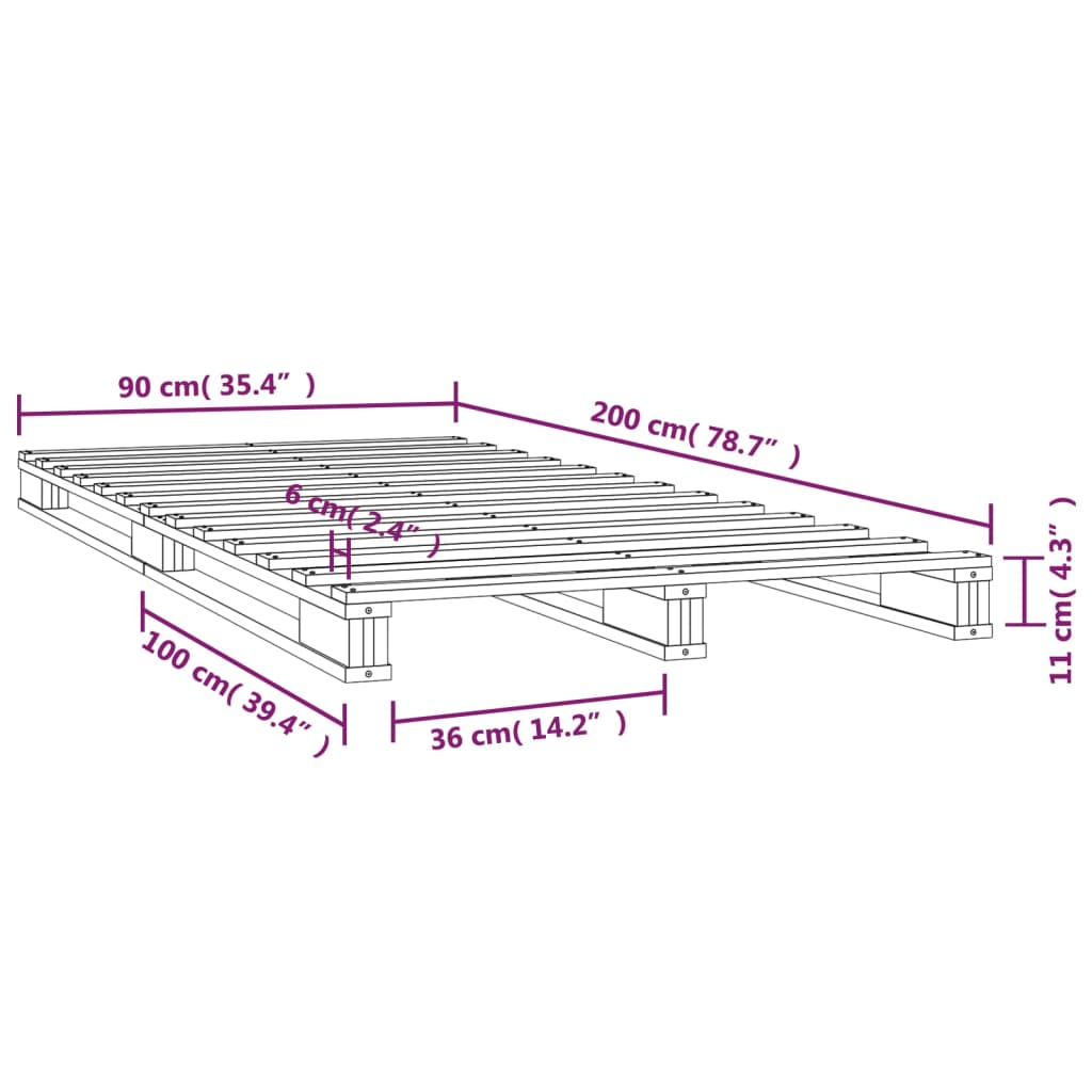 vidaXL Palleseng hvit 90x200 cm heltre furu