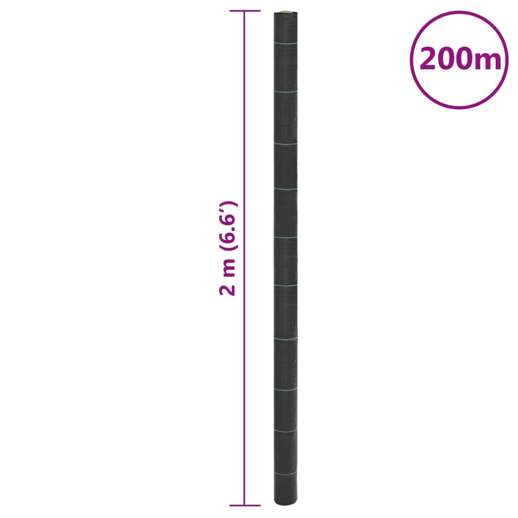 vidaXL Kontrollmatte for ugress svart 2x200 m PP