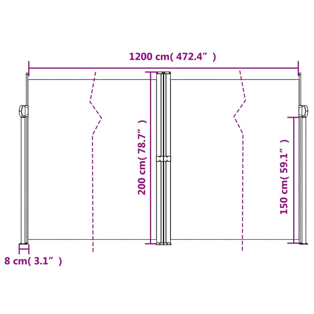 vidaXL Uttrekkbar sidemarkise blå 200x1200 cm