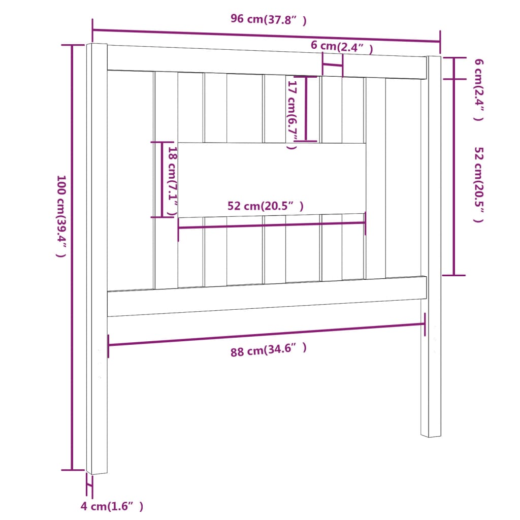 vidaXL Sengegavl svart 96x4x100 cm heltre furu