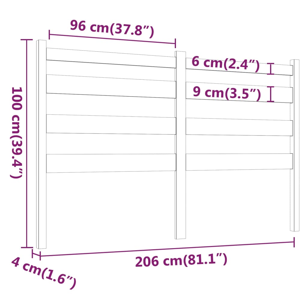 vidaXL Sengegavl honningbrun 206x4x100 cm heltre furu