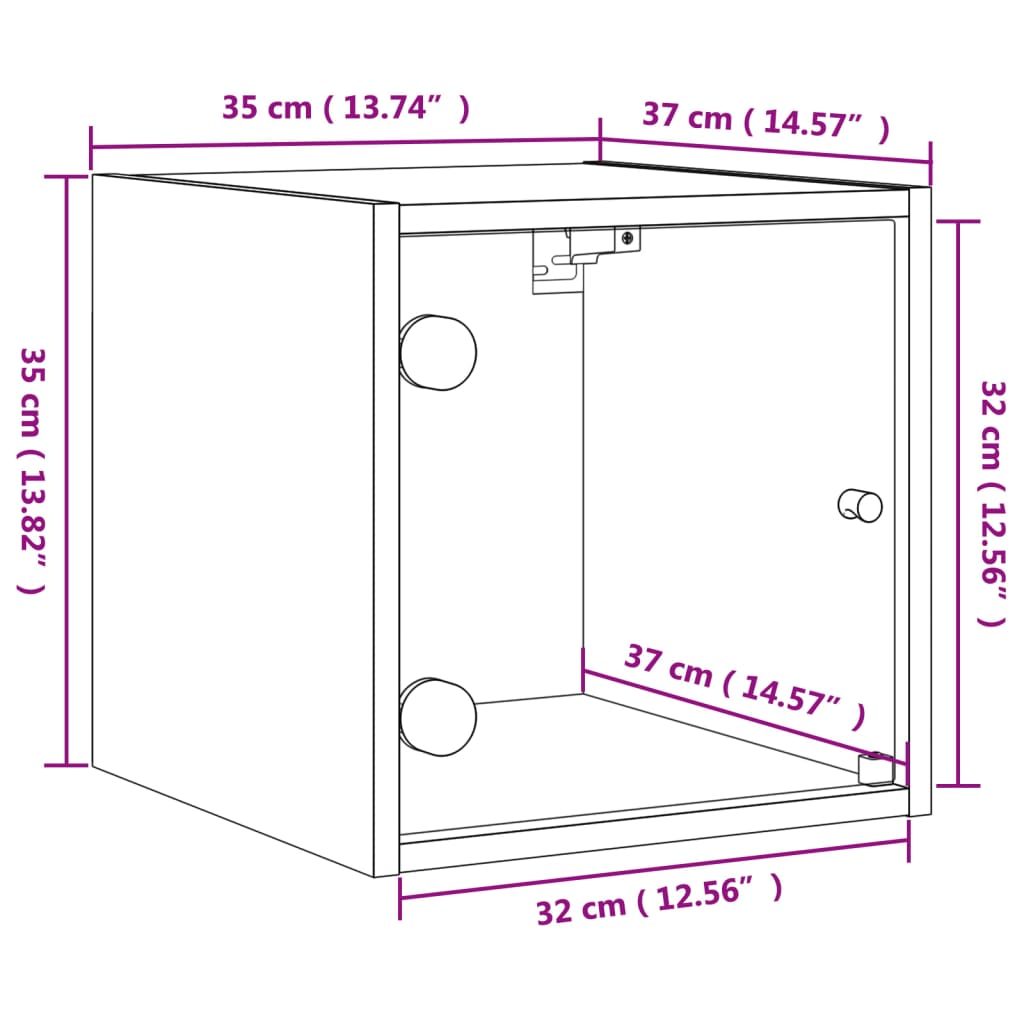 vidaXL Nattbord med glassdører 2 stk røkt eik 35x37x35 cm