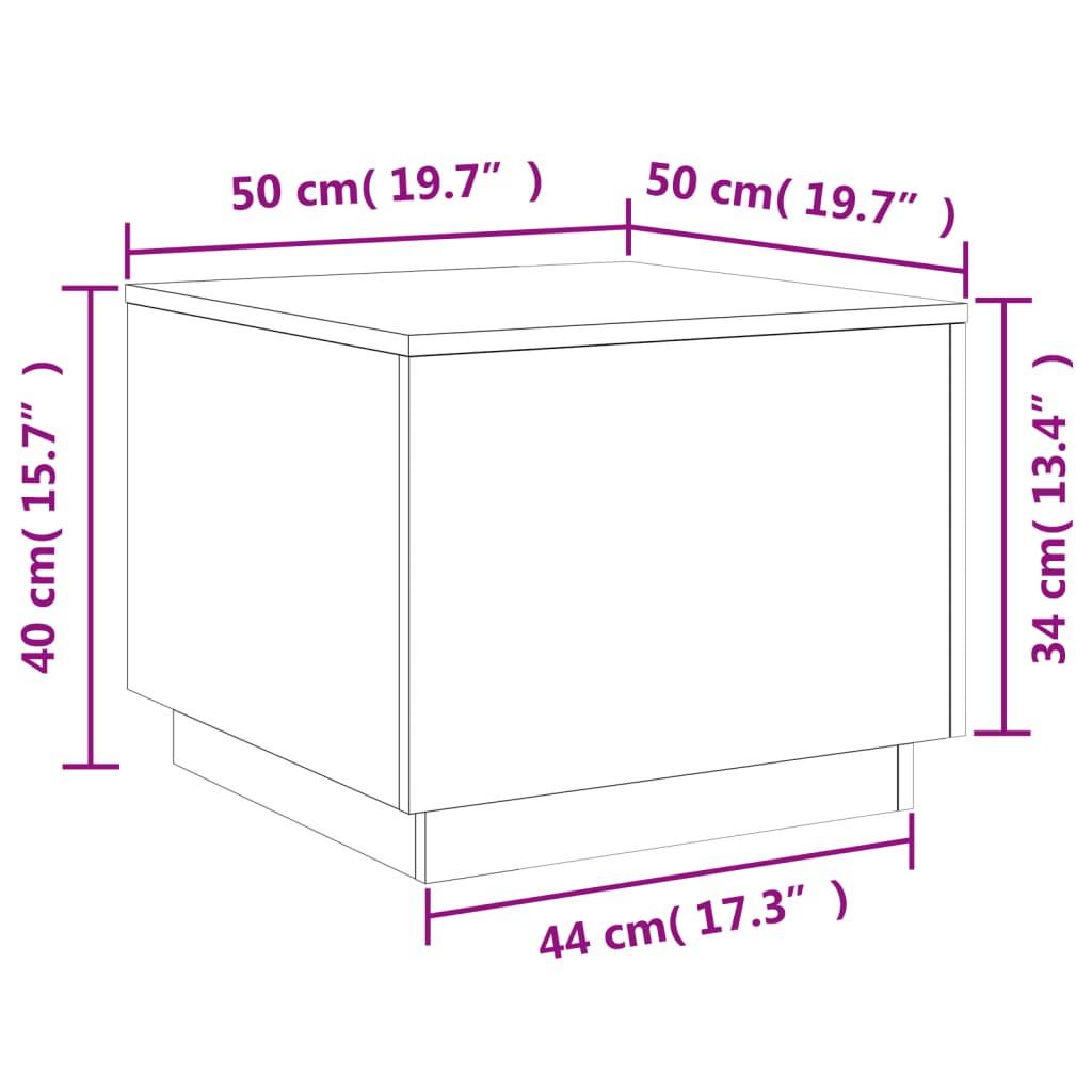 vidaXL Salongbord med LED-lys sonoma røkt eik 50x50x40 cm