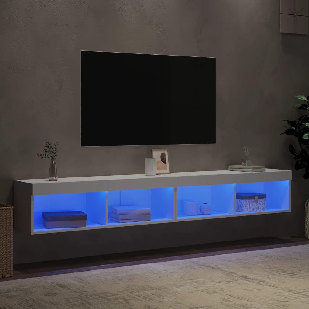 vidaXL TV-benker med LED-lys 2 stk hvit 100x30x30 cm