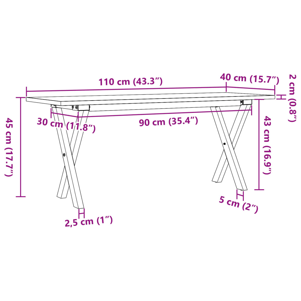 vidaXL Salongbord X-ramme 110x40x45 cm heltre furu og støpejern