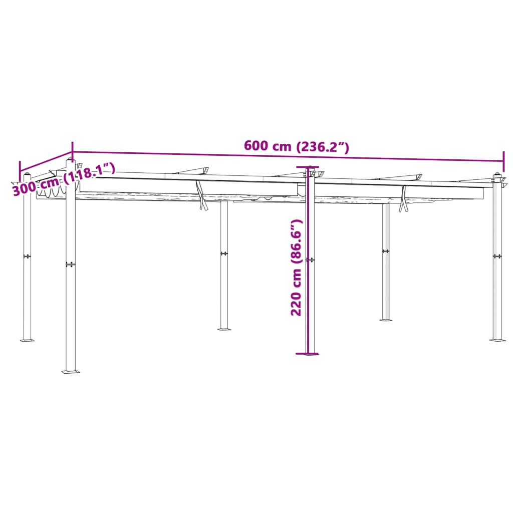 vidaXL Hagepaviljong med uttrekkbar tak antrasitt 3x6 m aluminium