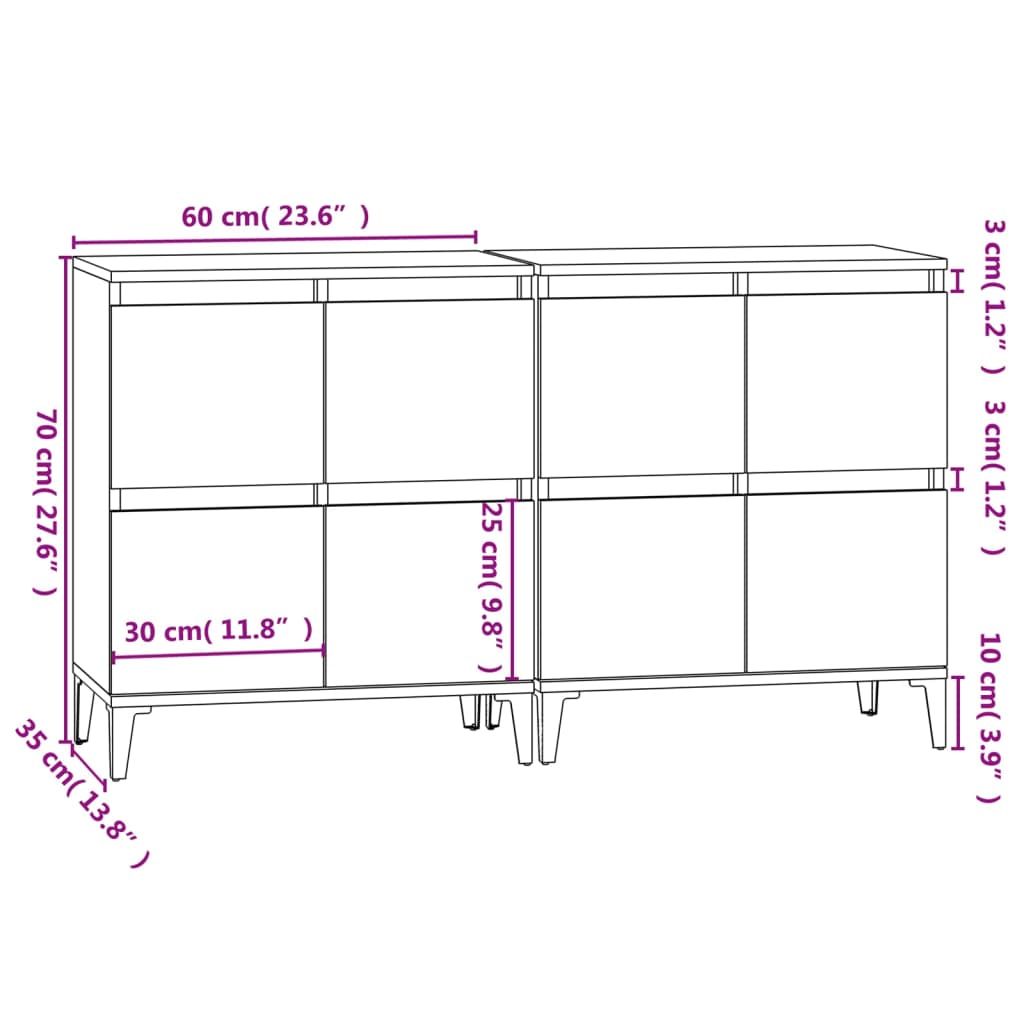 vidaXL Skjenker 2 stk grå sonoma 60x35x70 cm konstruert tre