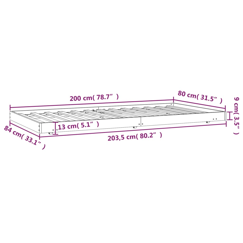 vidaXL Sengeramme uten madrass hvit 80x200 cm heltre furu