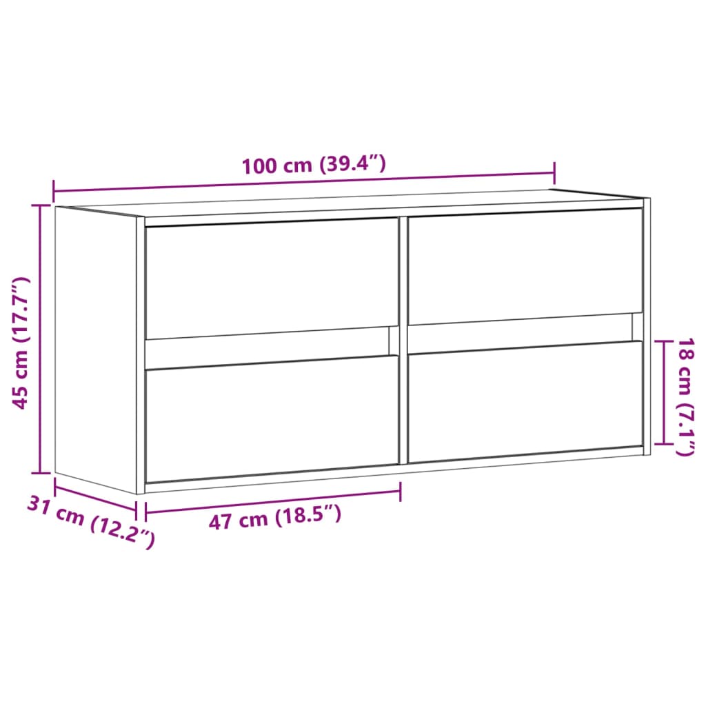 vidaXL Vegghengt TV-benk med LED sonoma eik 100x31x45 cm