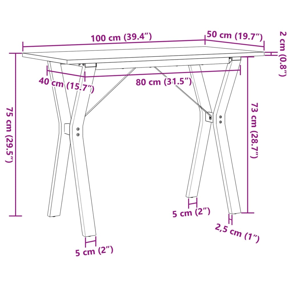 vidaXL Spisebord Y-ramme 100x50x75 cm heltre furu og støpejern