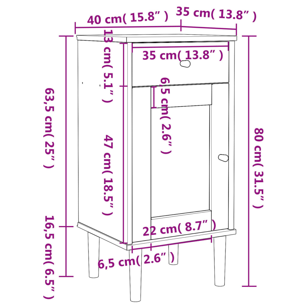 vidaXL Nattbord SENJA rotting utseende brun 40x35x80 cm heltre furu