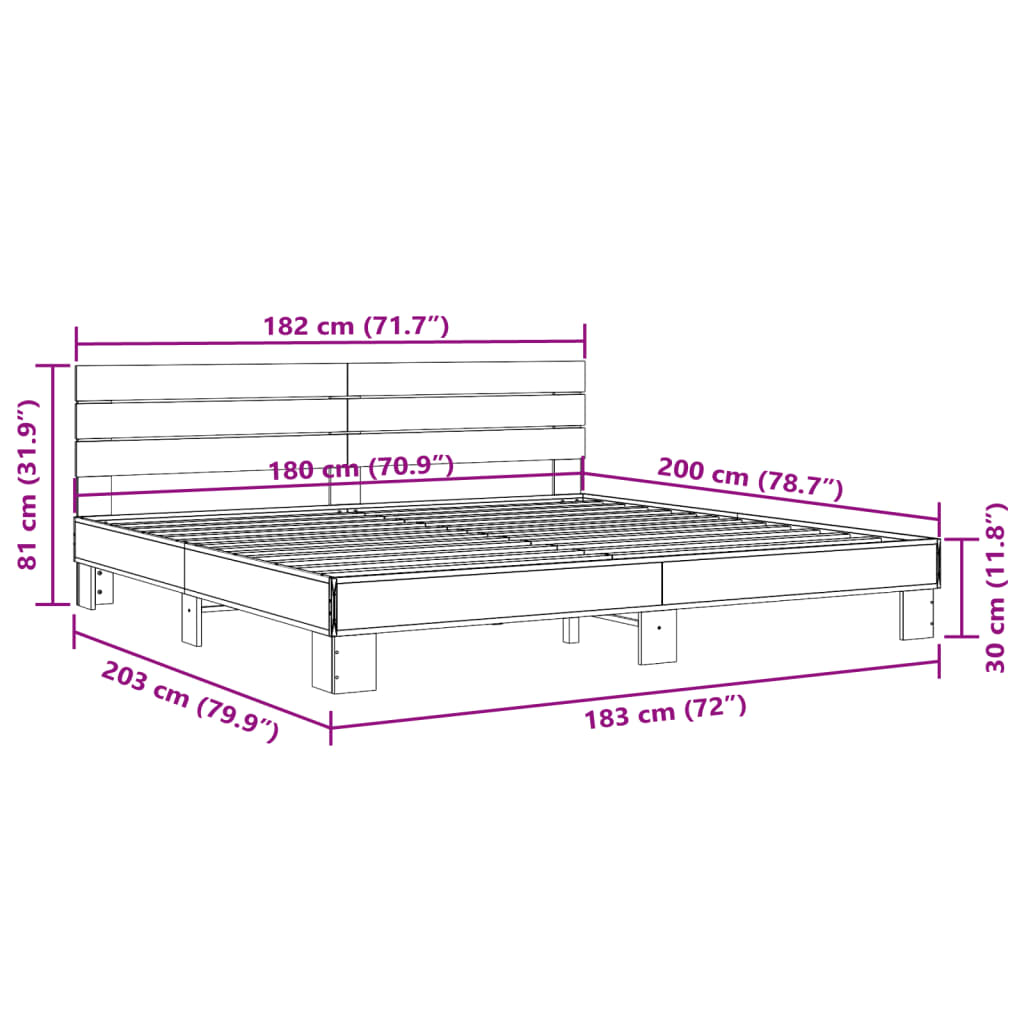 vidaXL Sengeramme brun eik 180x200 cm konstruert tre og metall