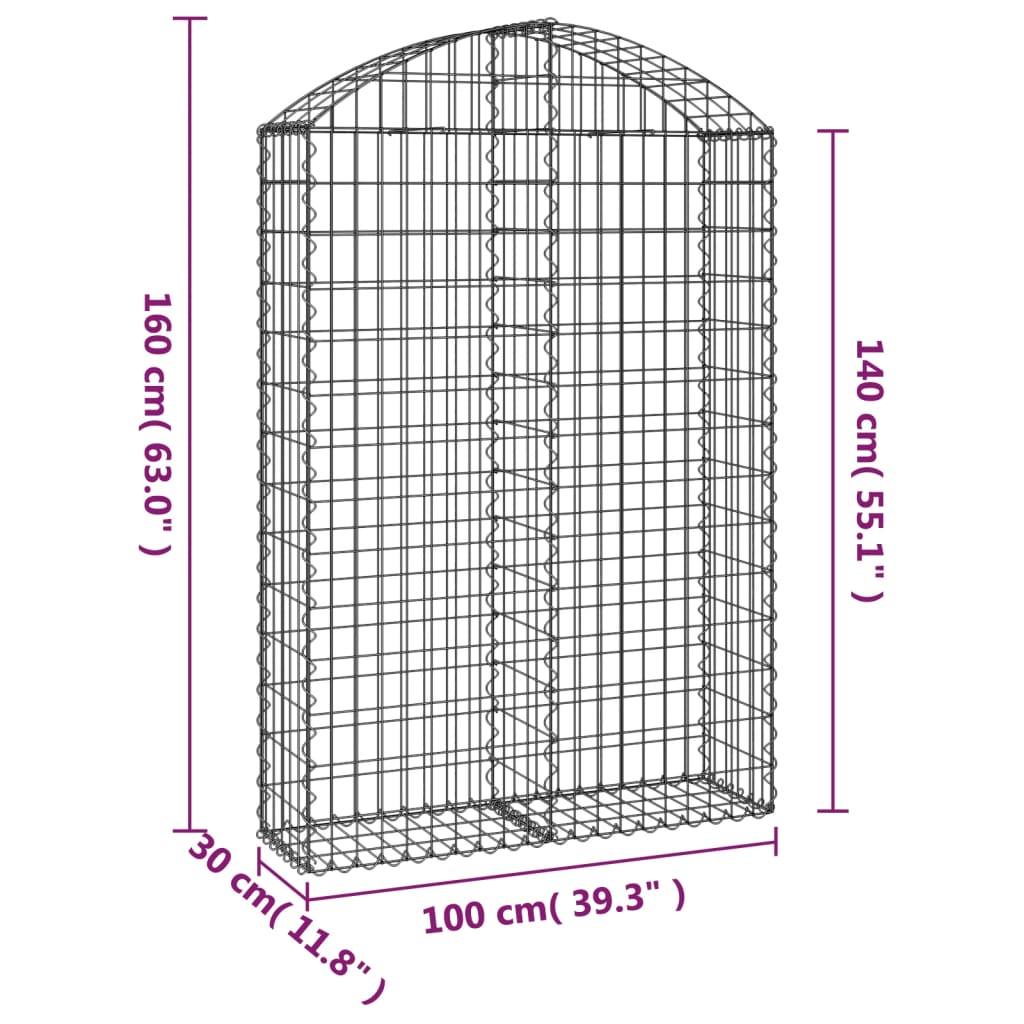 vidaXL Gabionkurv buet 100x30x140/160 cm galvanisert jern