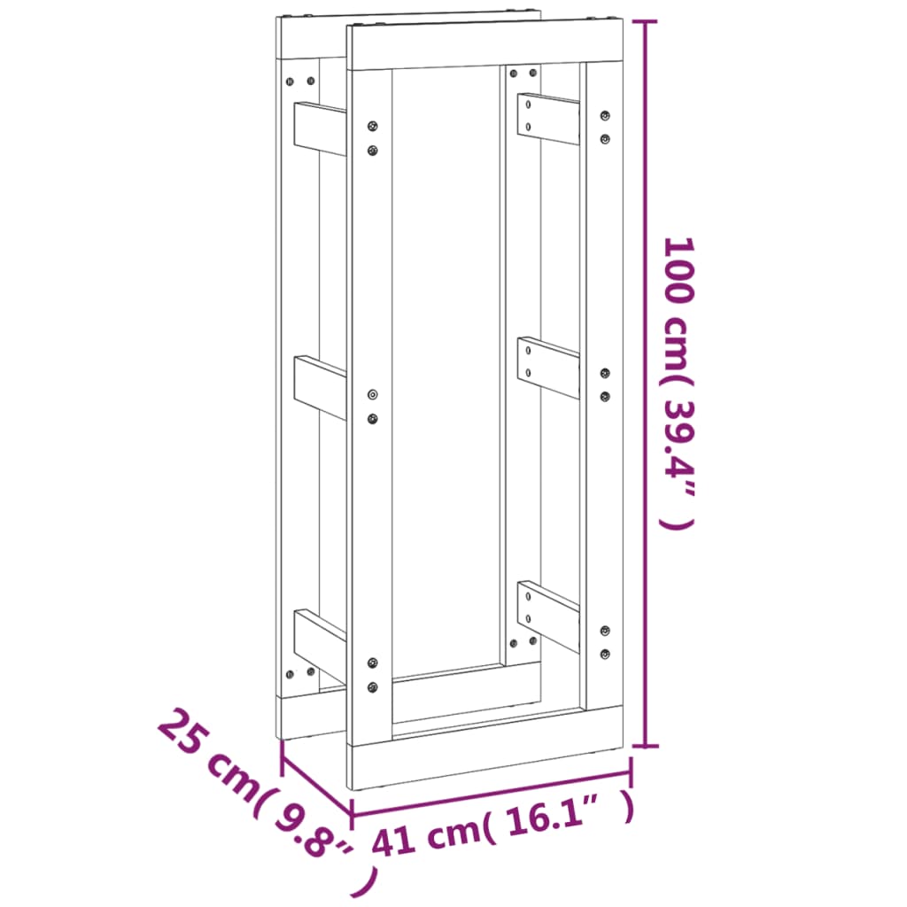 vidaXL Vedstativ grå 41x25x100 cm heltre furu