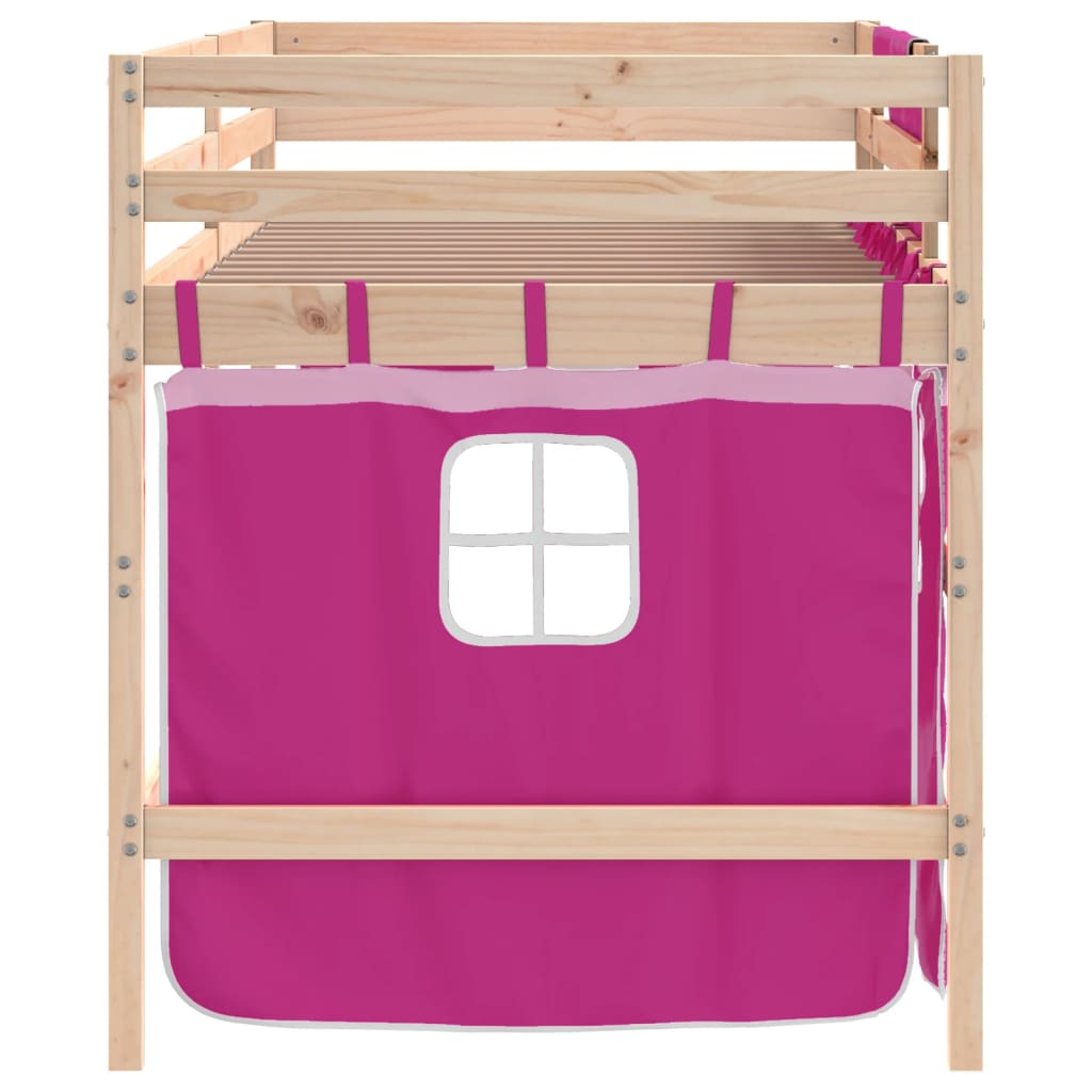 vidaXL Køyeseng for barn med gardiner rosa 90x200 cm heltre furu