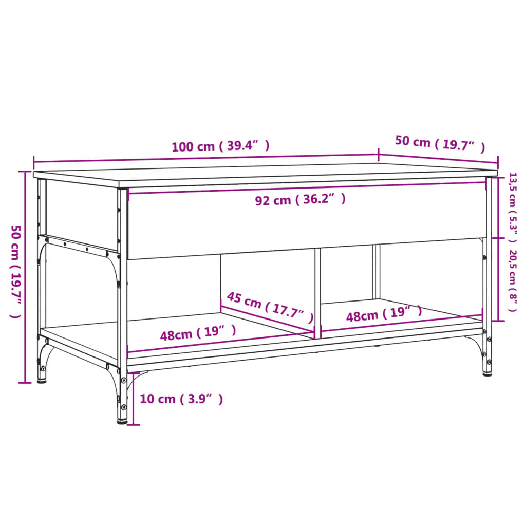 vidaXL Salongbord svart 100x50x50 cm konstruert tre og metall