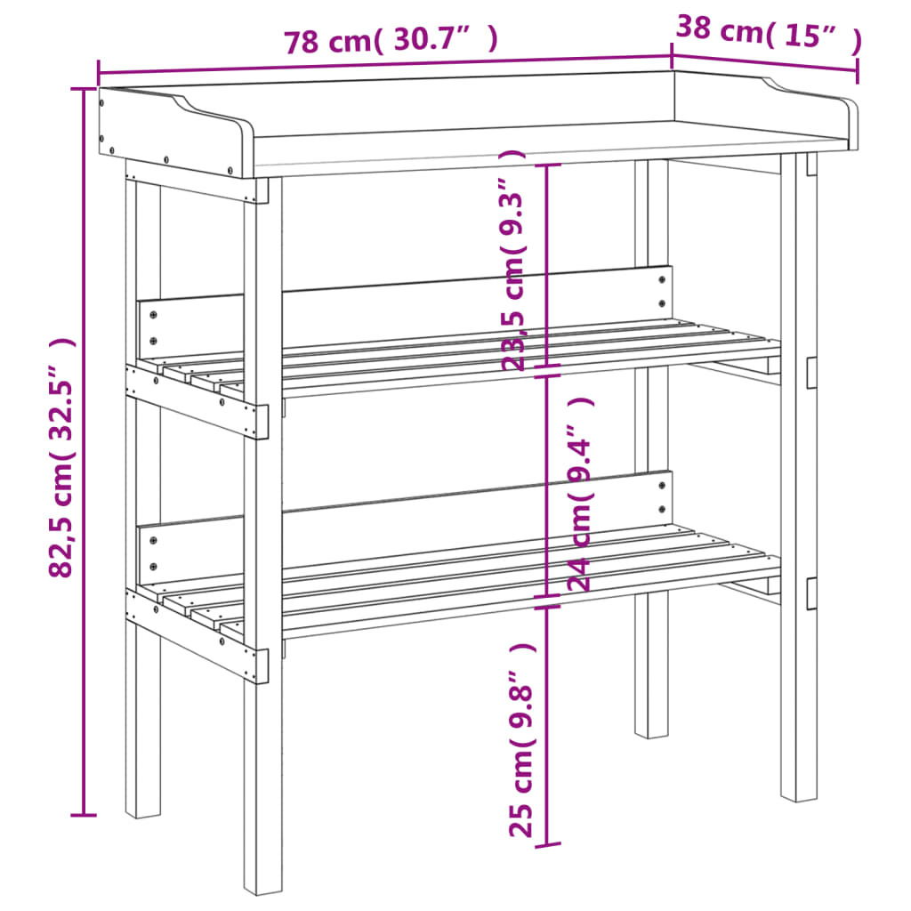 vidaXL Plantebord med hyller grå 78x38x82,5 cm heltre gran